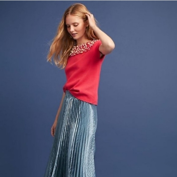 Anthropologie Moth Pink Brienne Beaded Knit Top - Picture 3 of 12